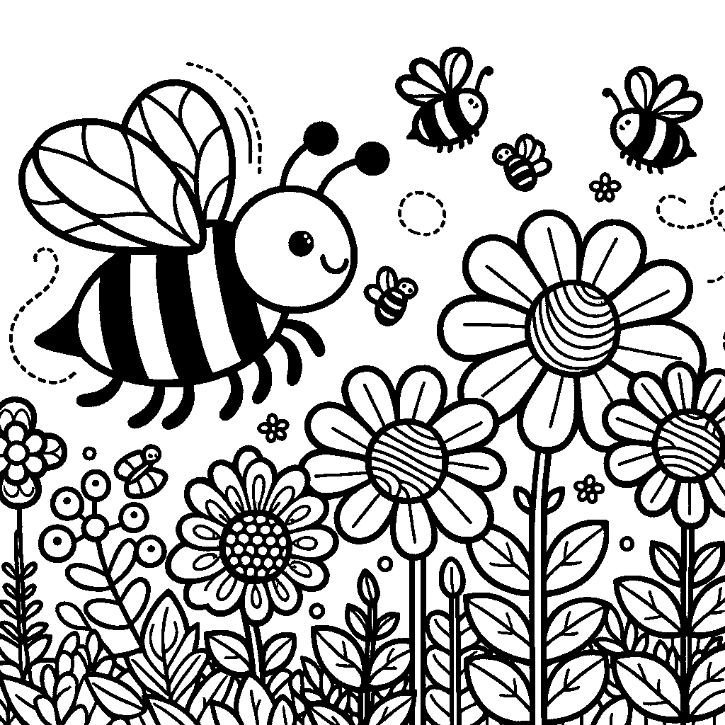 A Busy Bee Near Flowers