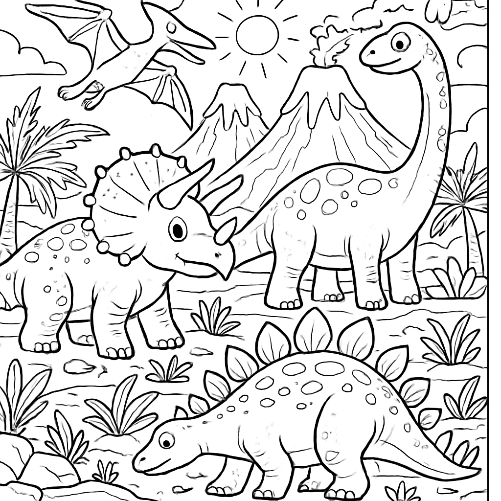 Dinosaurs In A Prehistoric Landscape