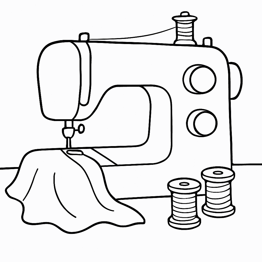 A Sewing Machine With Fabric And Thread Spools