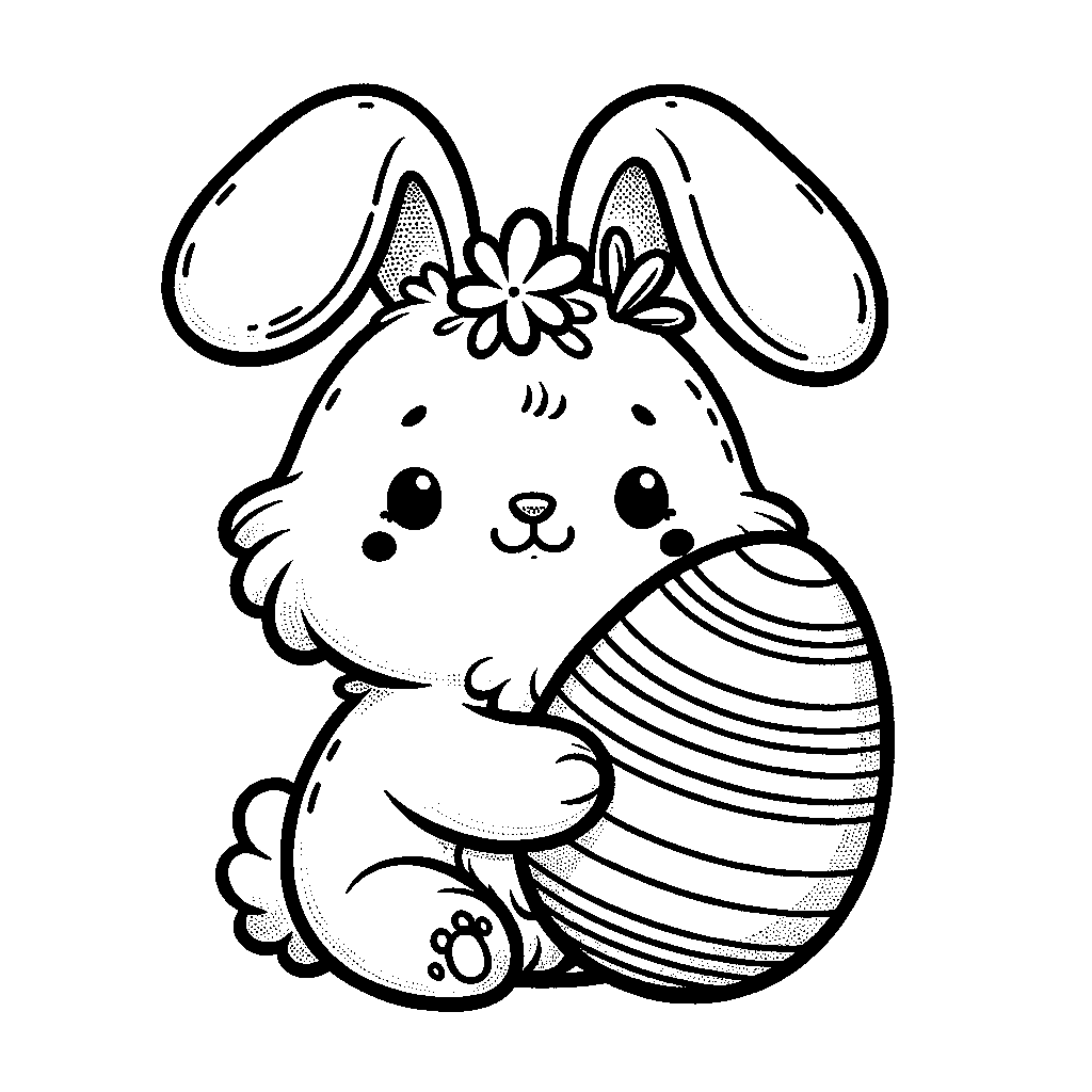 A Cute Fluffy Easter Bunny Holding A Big Egg
