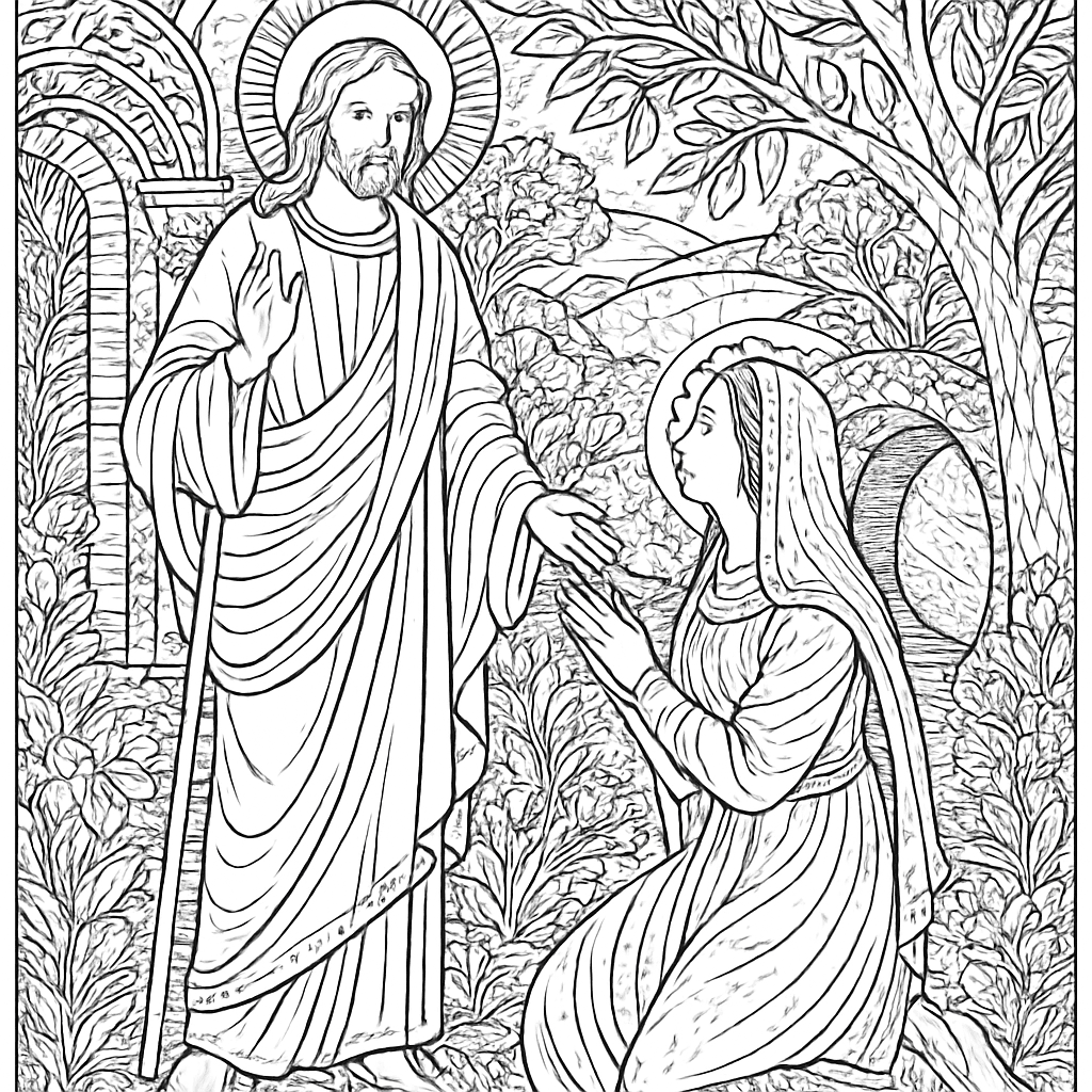 The Risen Jesus Appearing To Mary Magdalene In A Garden Near The Empty Tomb