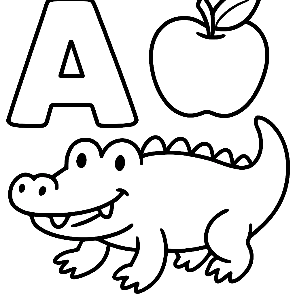 The Letter A With An Apple And An Alligator