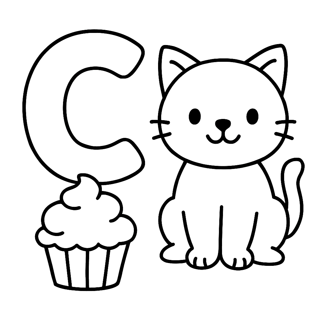 The Letter C With A Cat And A Cupcake