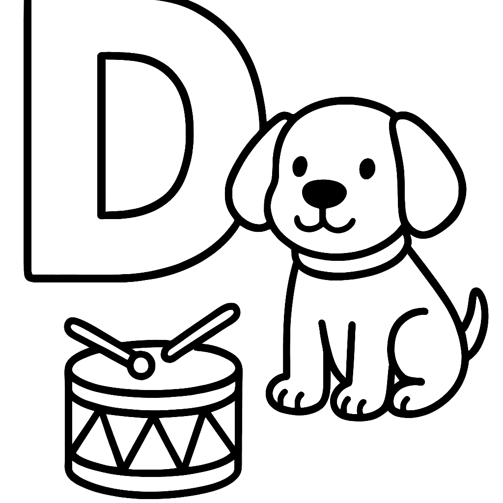 The Letter D With A Dog And A Drum