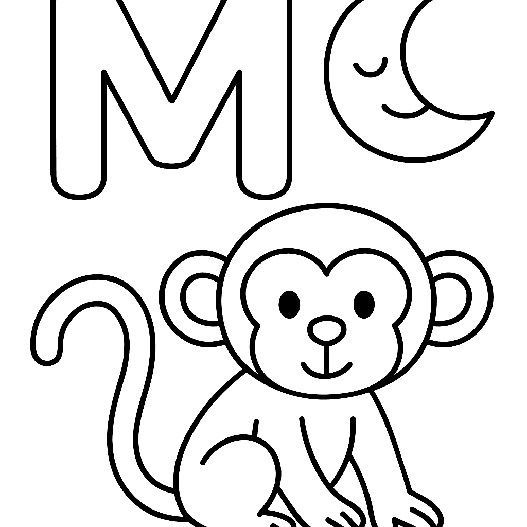 The Letter M With A Moon And A Monkey