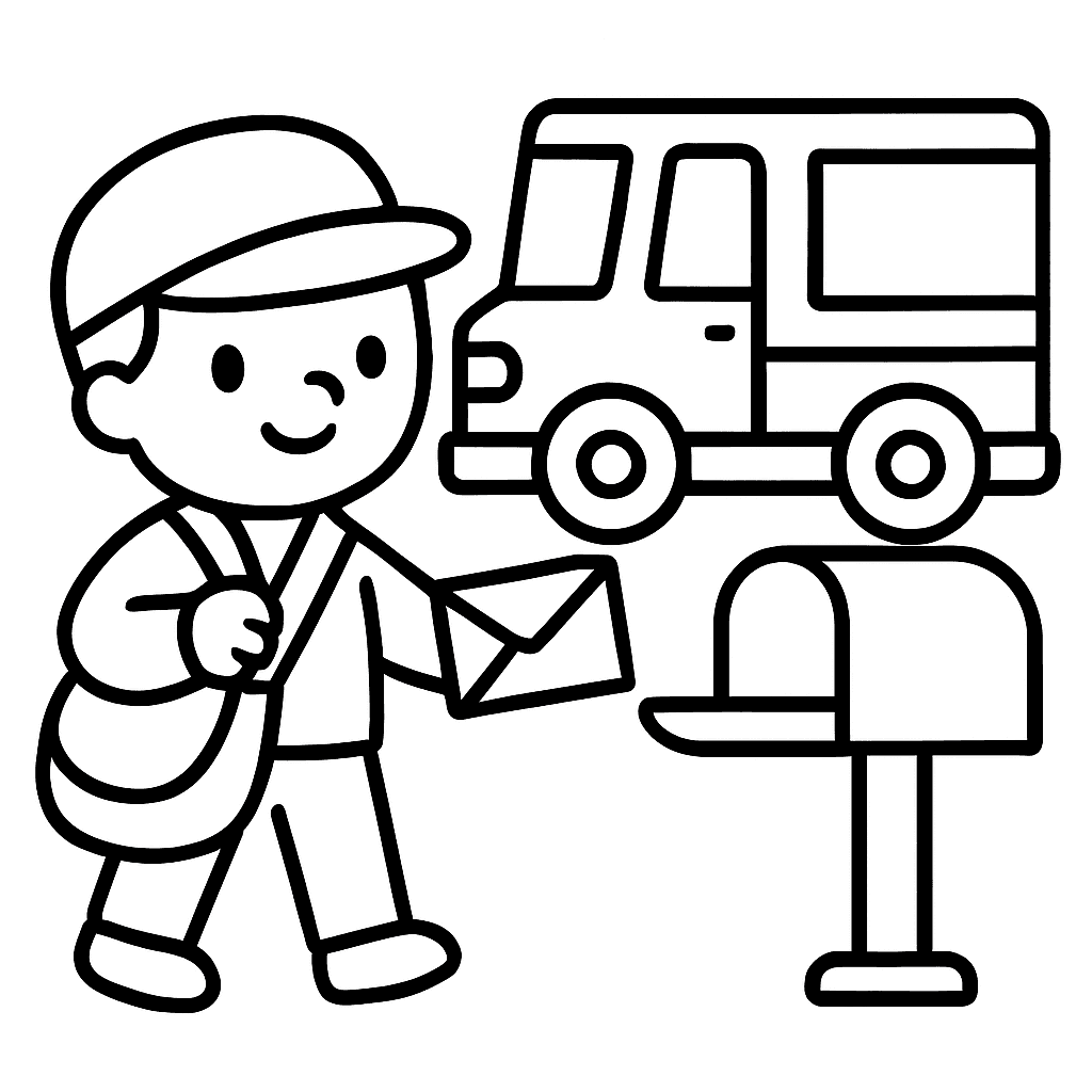 A Mail Carrier Delivering Letters To A Mailbox With Their Truck And Mail Bag