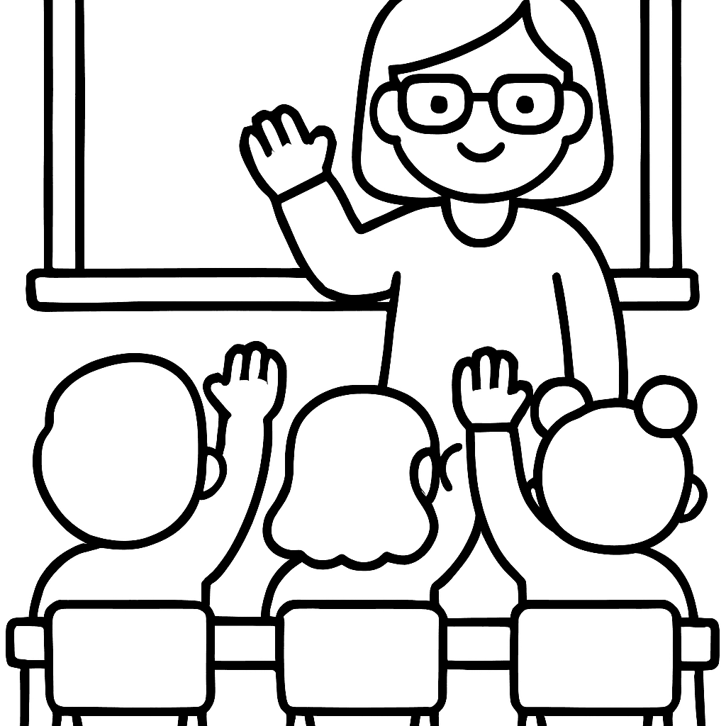 A Teacher At A Chalkboard With Students Raising Hands In A Classroom