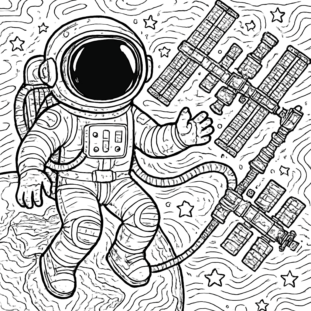 An Astronaut Floating In Space Near The International Space Station With Earth In The Background