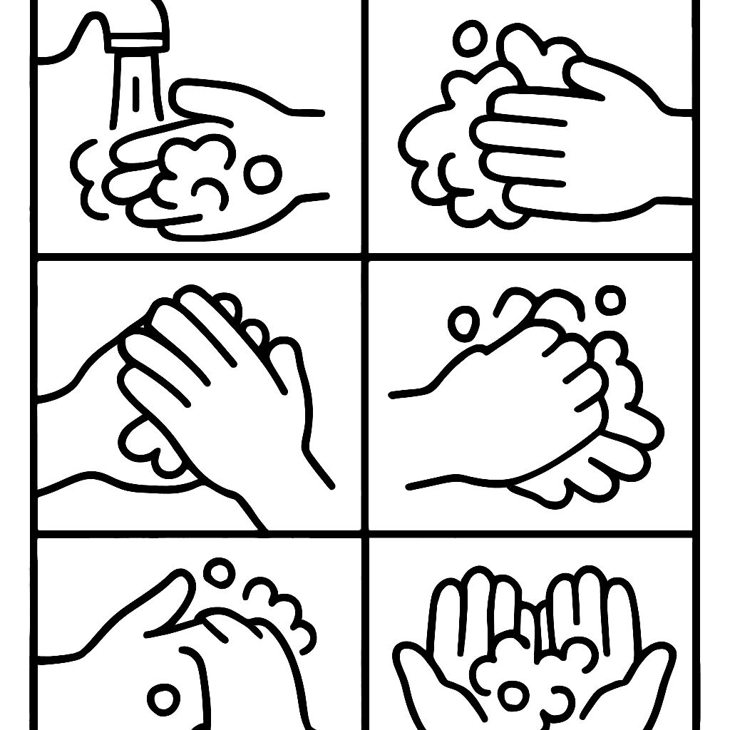 A Handwashing Poster Showing The Six Steps To Properly Wash Your Hands