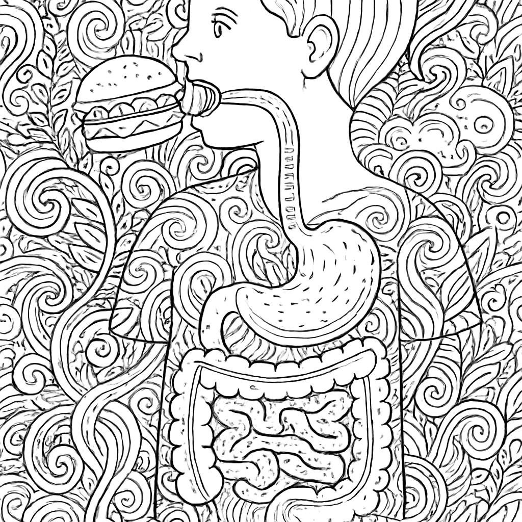 The Digestive System Journey Showing Food Going From Mouth Through Stomach To Intestines