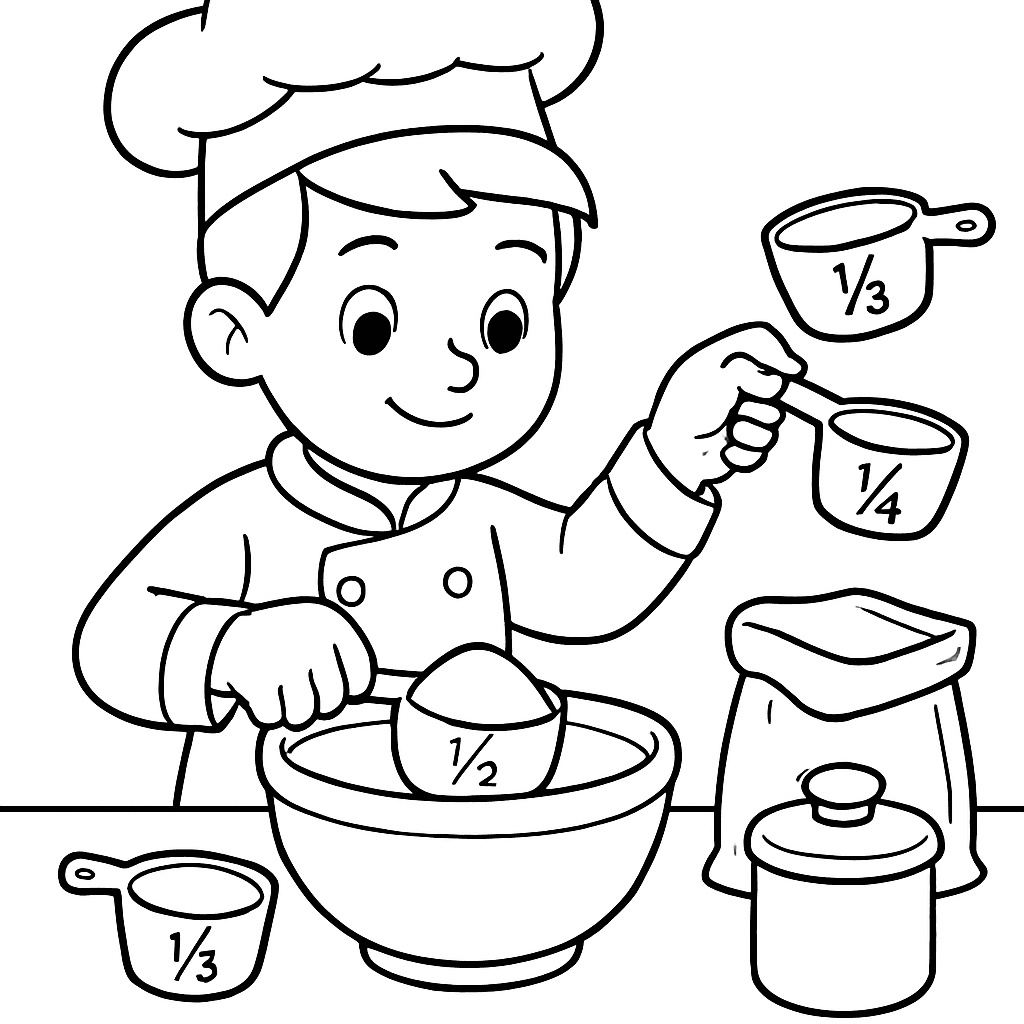 A Baker Measuring Ingredients With Cups Showing 1/2, 1/3, And 1/4 Measurements