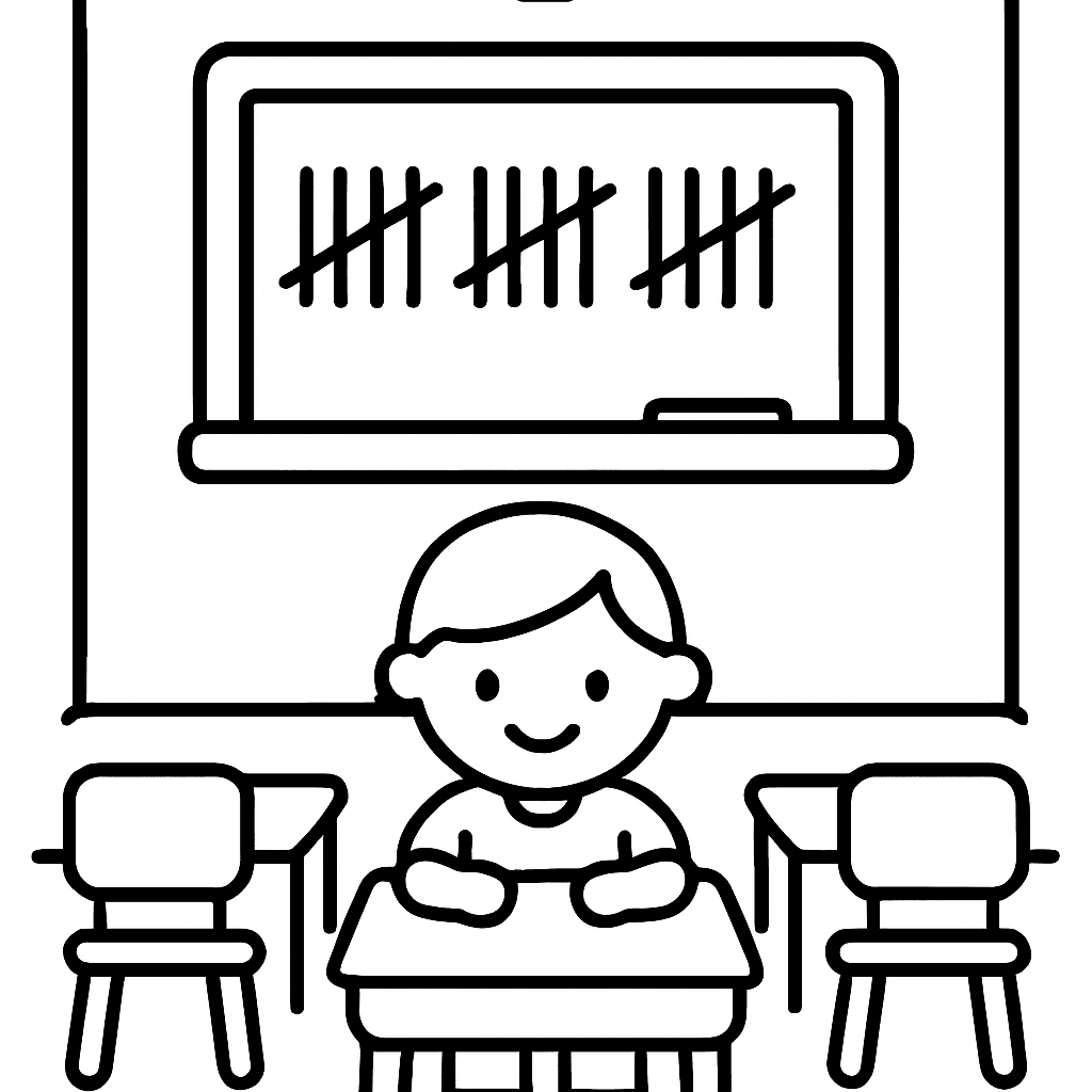 A Classroom Scene With Tally Marks On A Chalkboard Showing How To Count By Fives