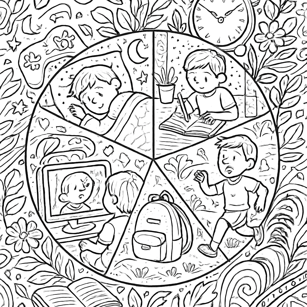 A Pie Chart Divided Into Colorful Sections Showing How A Child Spends Their Day