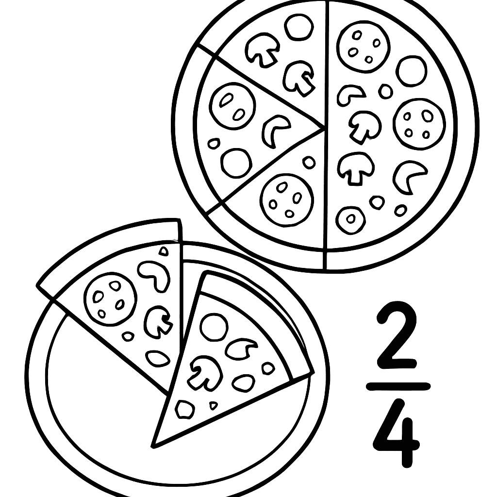 A Pizza Cut Into 4 Equal Slices With 2 Slices On A Plate Showing The Fraction 2/4