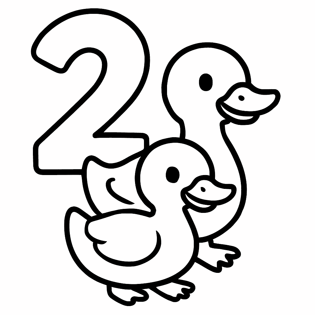 The Number 2 With Two Cute Ducks