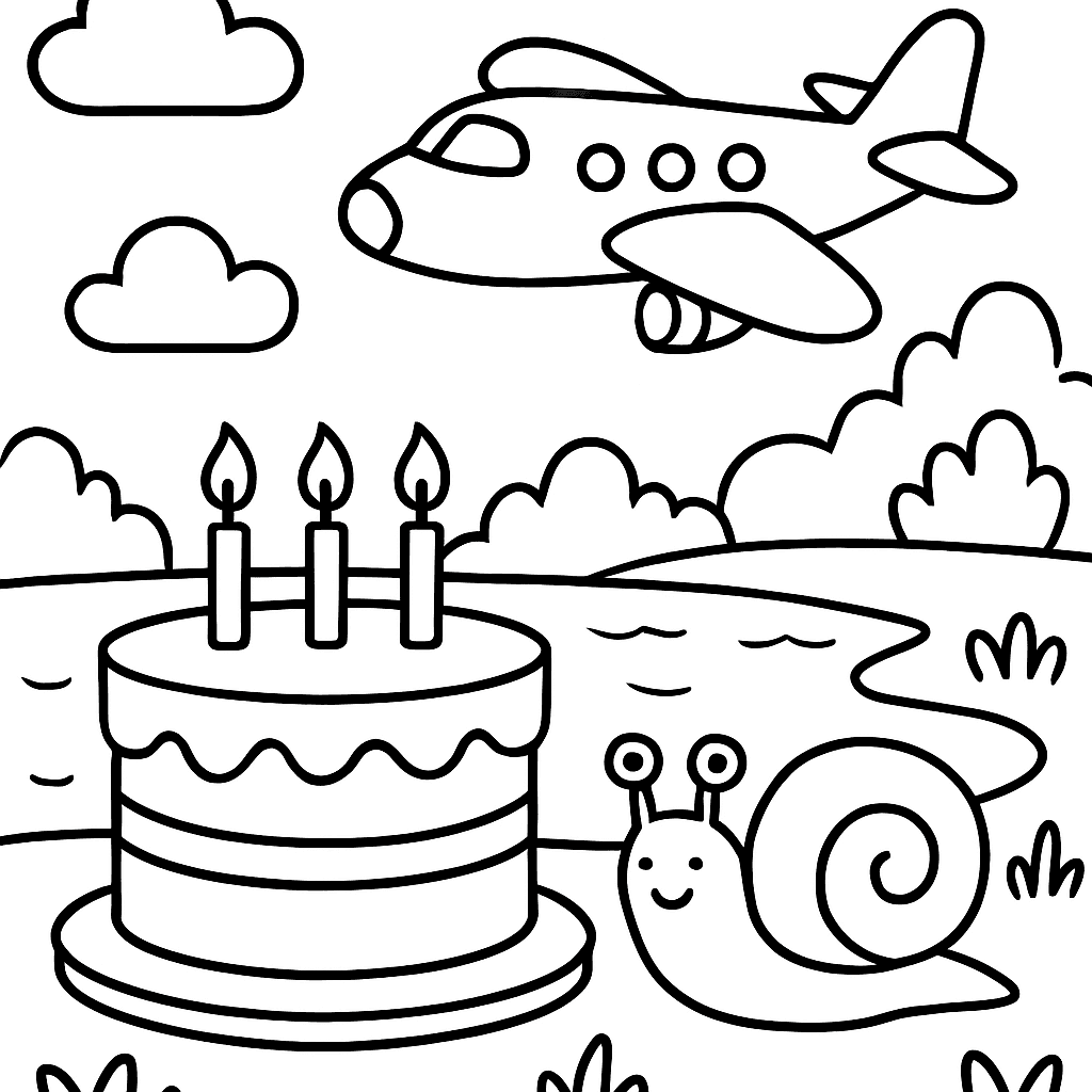 Long Vowel A Scene With A Cake, Plane, And Snail On A Lake