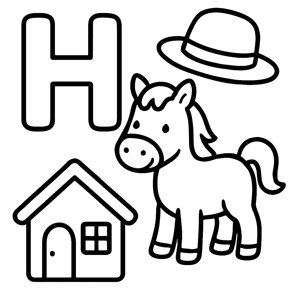 The Letter H With A Horse, Hat, And House