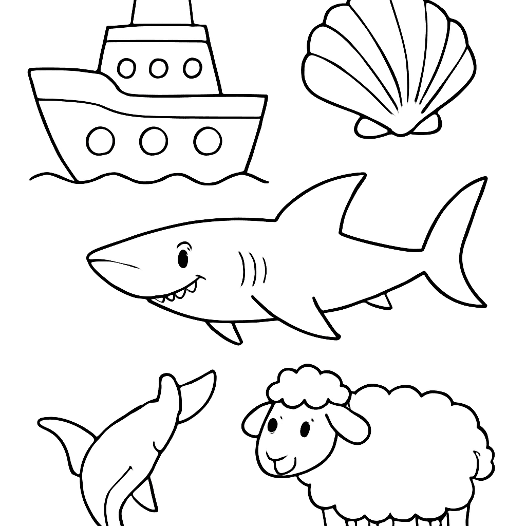 The SH Sound With A Ship, Shell, Shark, And Sheep