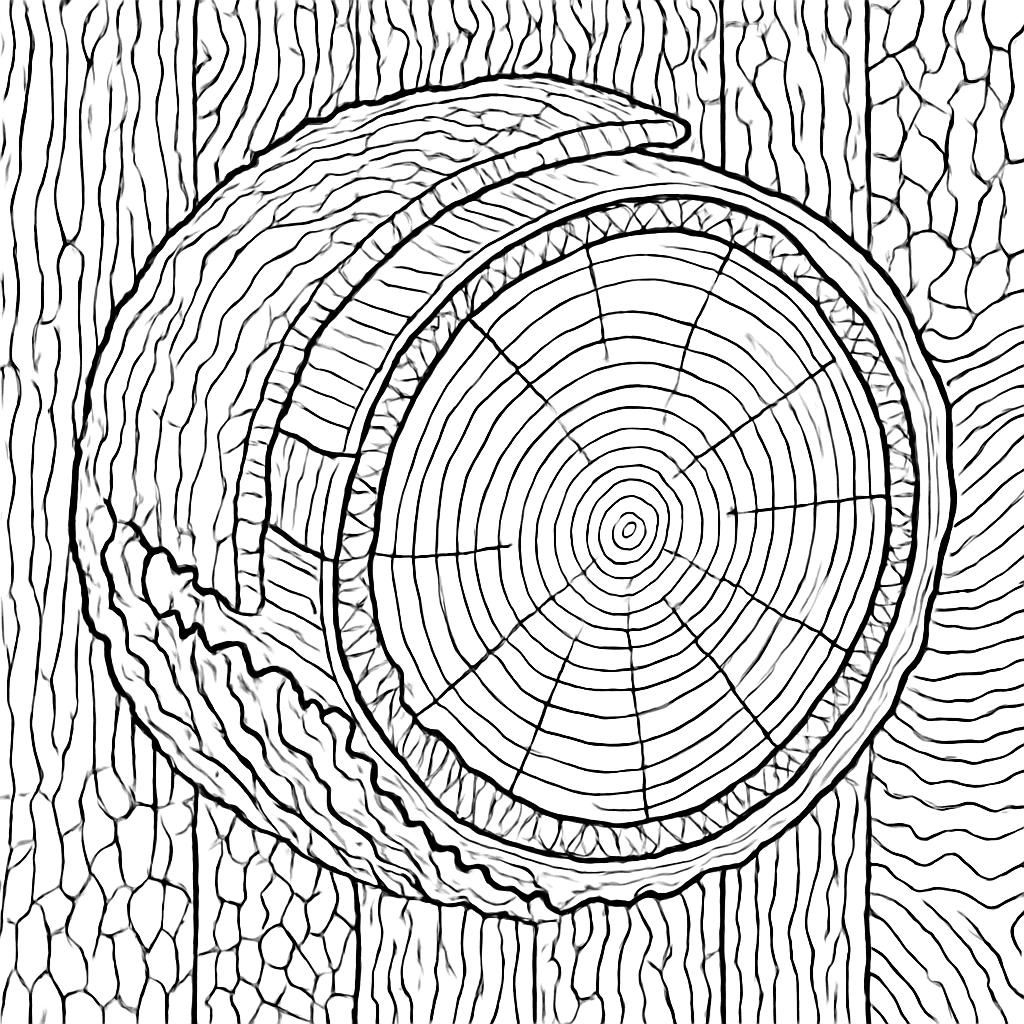 A Cross-section Of A Tree Trunk Showing Rings, Bark, And Layers Labeled
