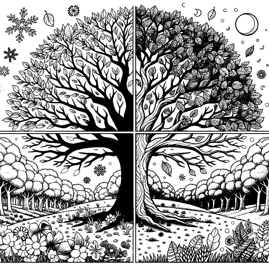 The Four Seasons Shown In Four Quadrants Of One Tree