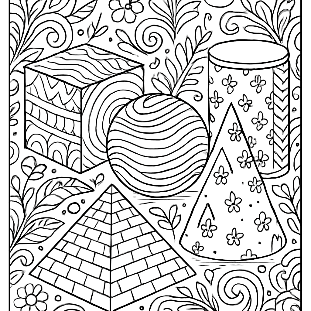 A 3D Shapes Display Showing Cube, Sphere, Cone, Cylinder, And Pyramid With Labels