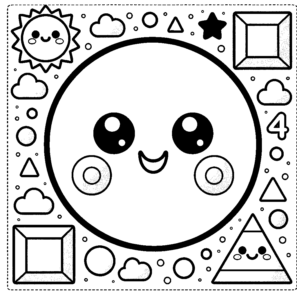 A Big Circle, Square, And Triangle With Smiling Faces