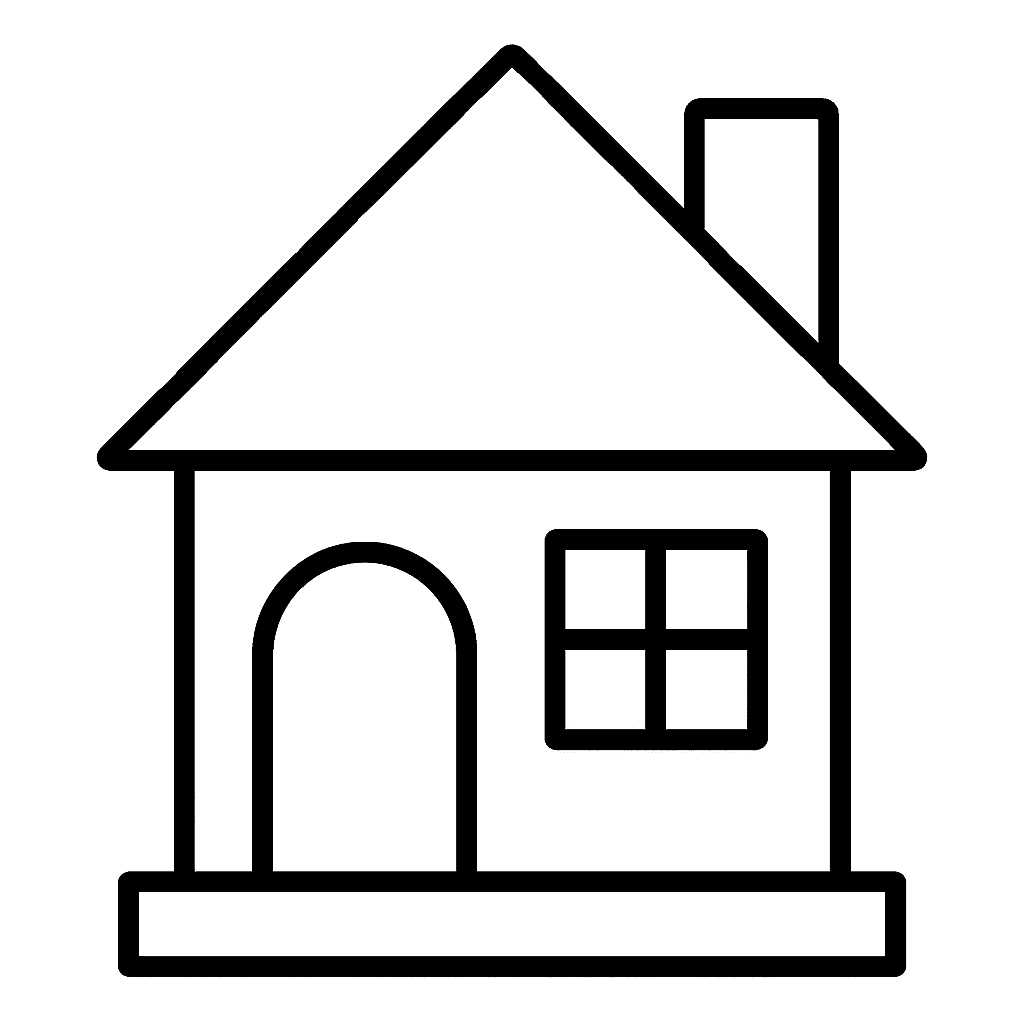 A House Made Of Basic Shapes Like Rectangles, Triangles, And Squares