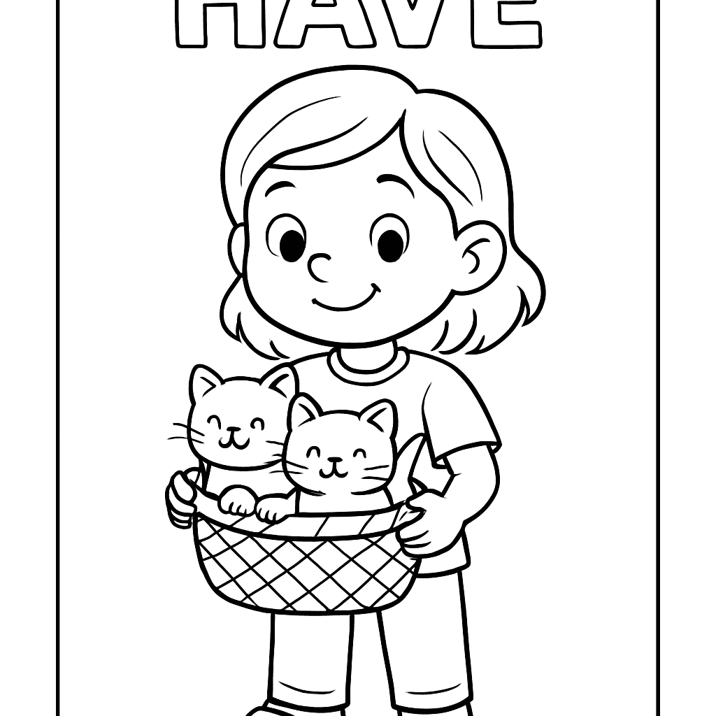 The Sight Word HAVE With A Child Holding A Basket Of Kittens