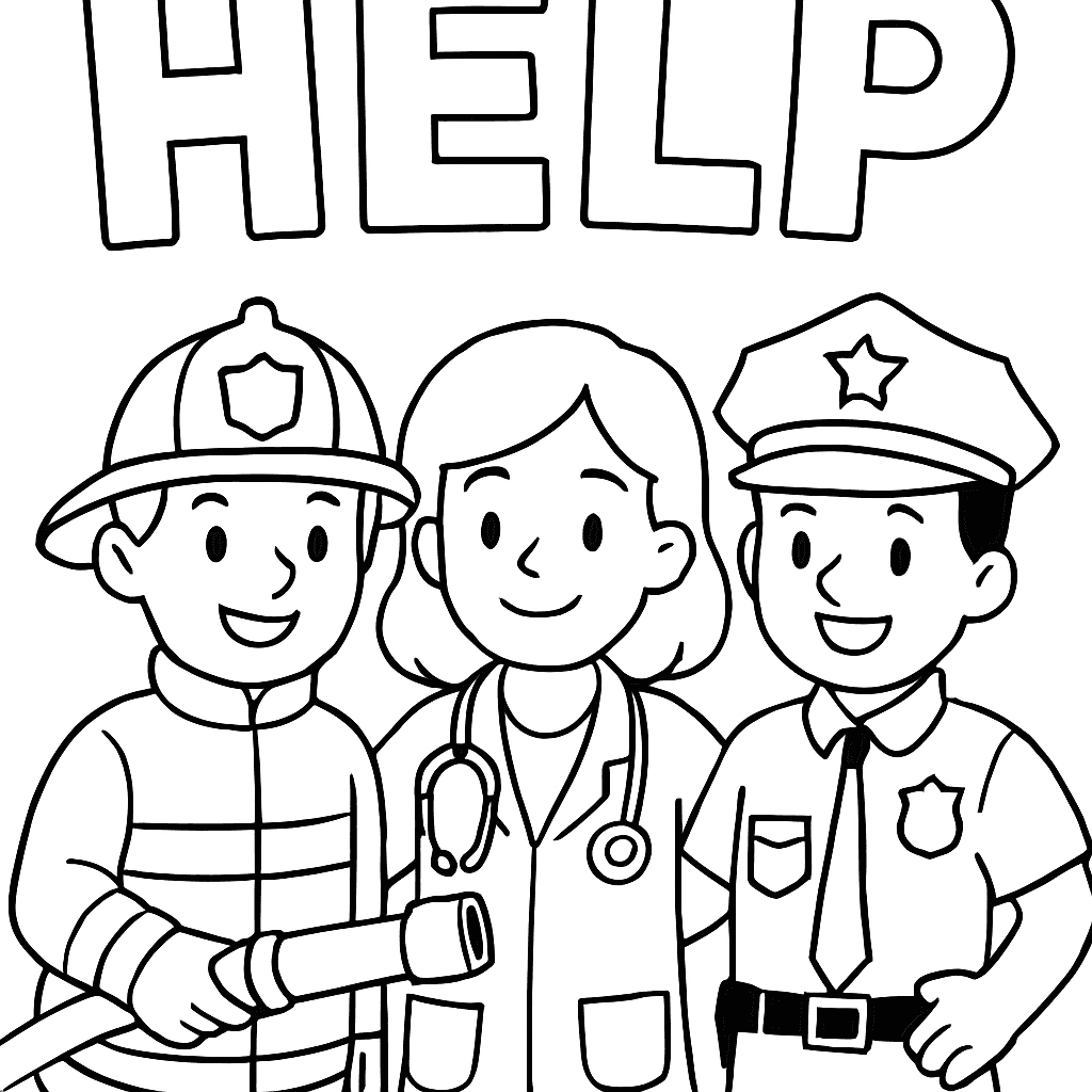 The Sight Word HELP With Community Helpers: Firefighter, Doctor, And Police Officer Working Together