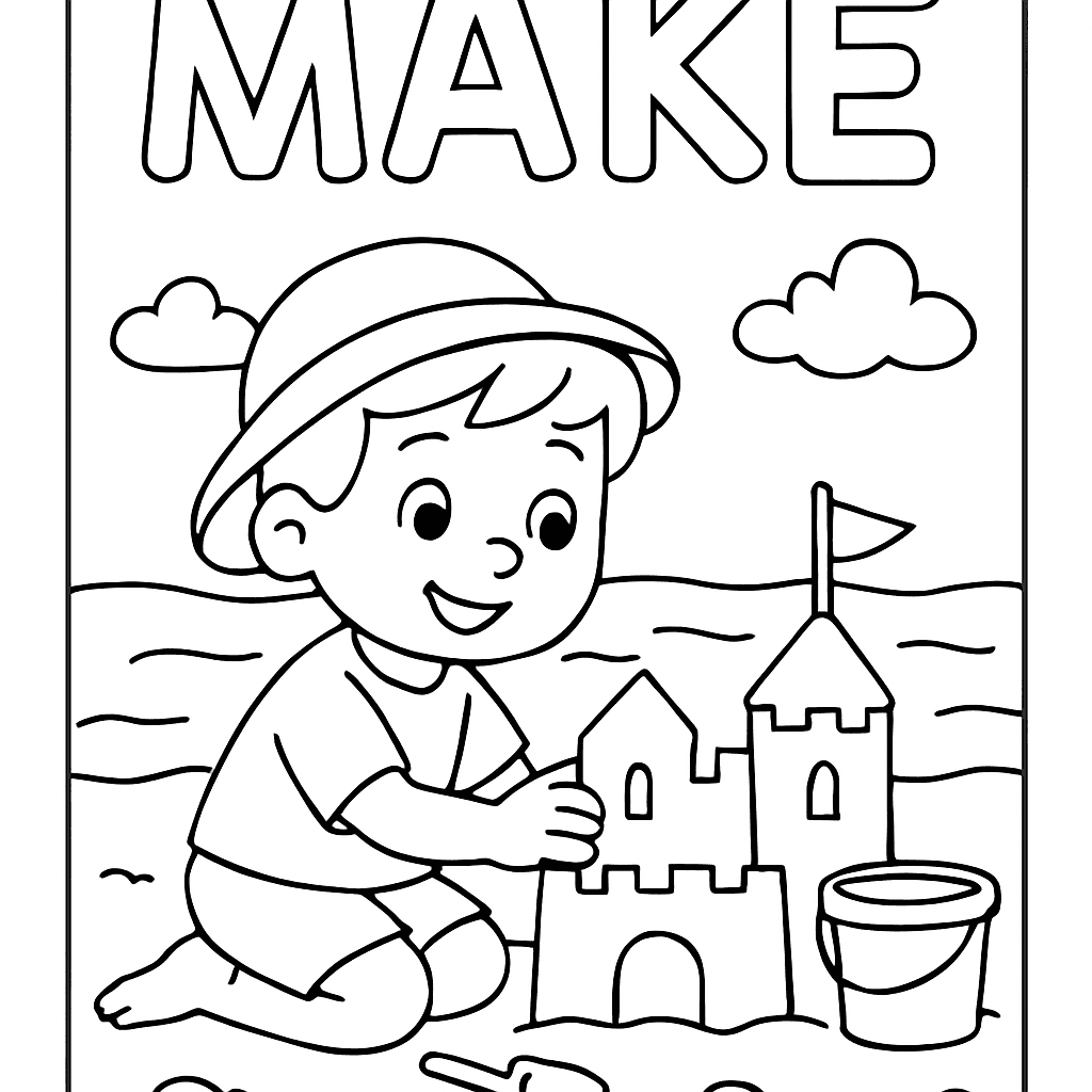 The Sight Word MAKE With A Child Building A Sandcastle At The Beach