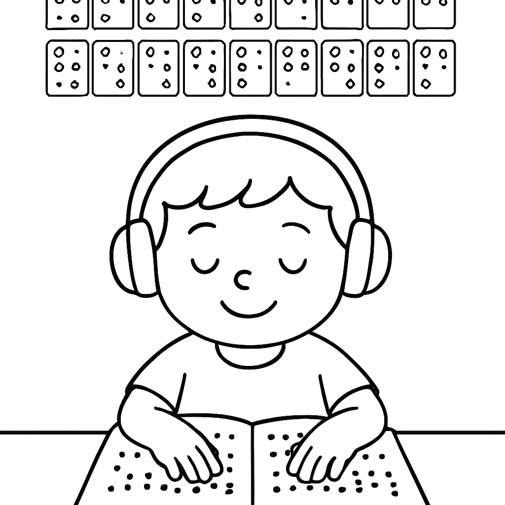 A Child Reading A Braille Book With Raised Dots Shown And The Braille Alphabet Displayed