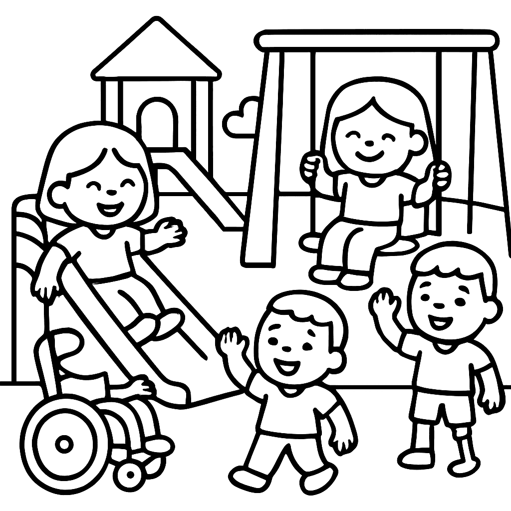 Children Of Different Abilities Playing Together On An Accessible Playground