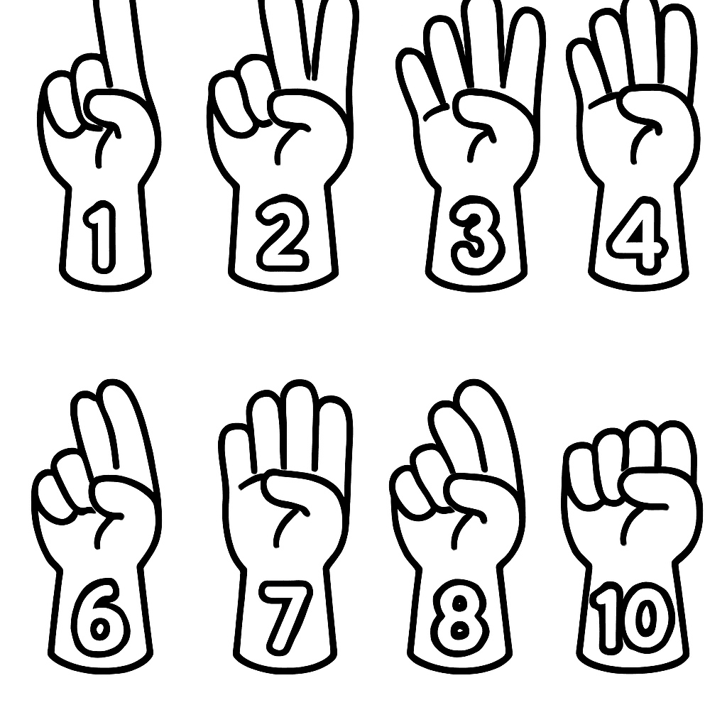 The Numbers 1 Through 10 Shown In ASL Hand Signs With Number Labels