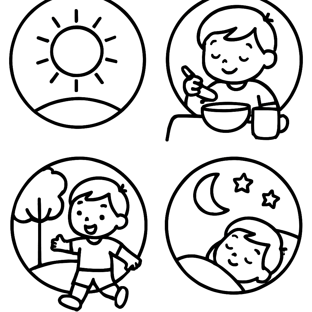 A Child's Daily Schedule Timeline Showing Morning Noon Afternoon And Evening Activities