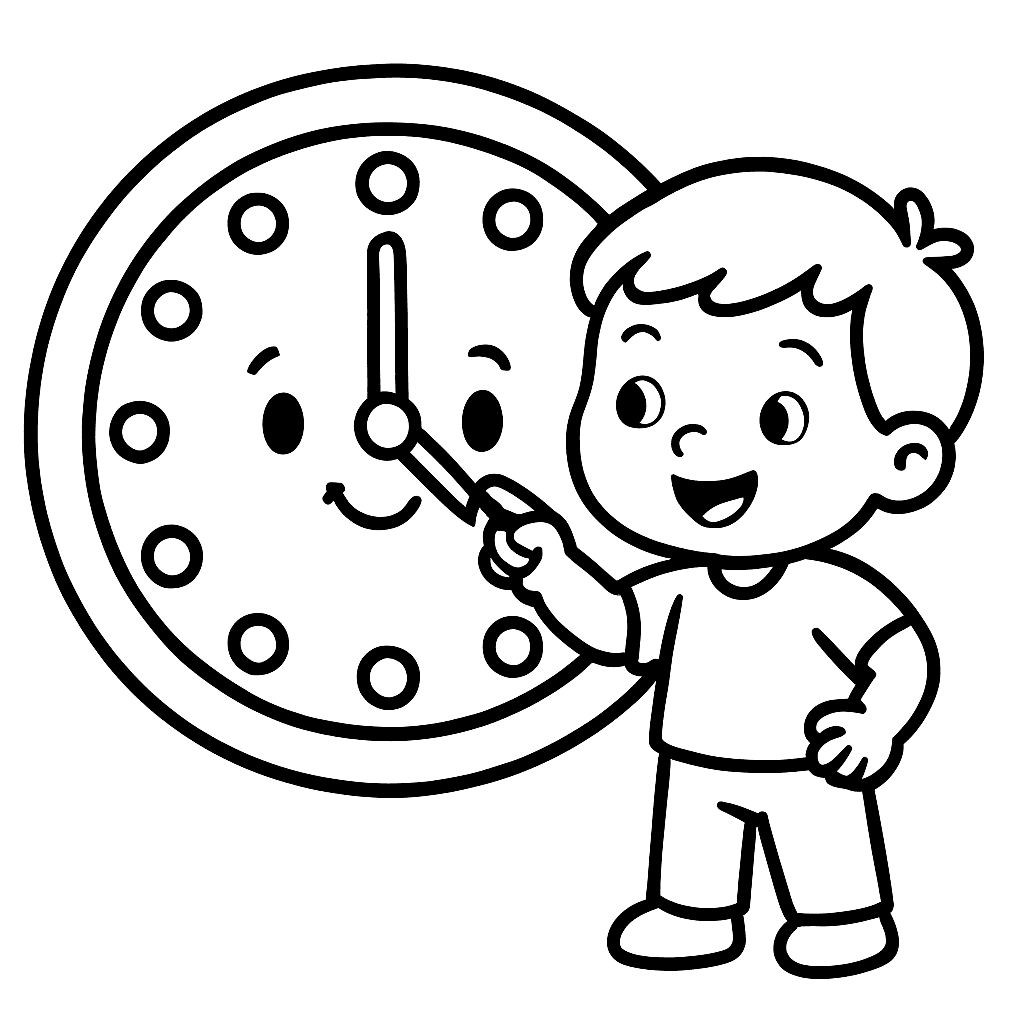 A Large Friendly Clock Face Showing 3 O'clock With A Child Pointing To The Hands