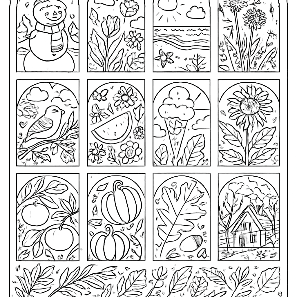 The Twelve Months Of The Year As Twelve Windows Each Showing A Seasonal Scene