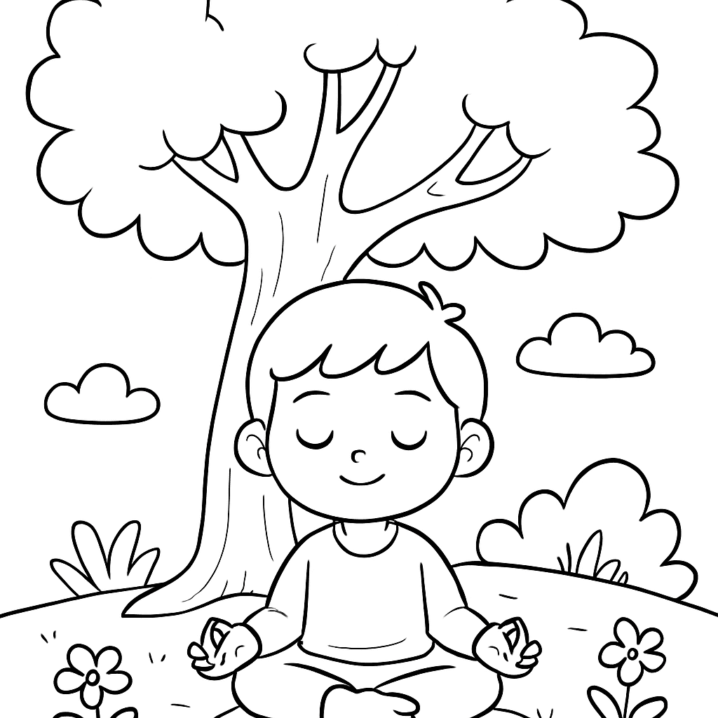 A Child Meditating Peacefully Under A Tree