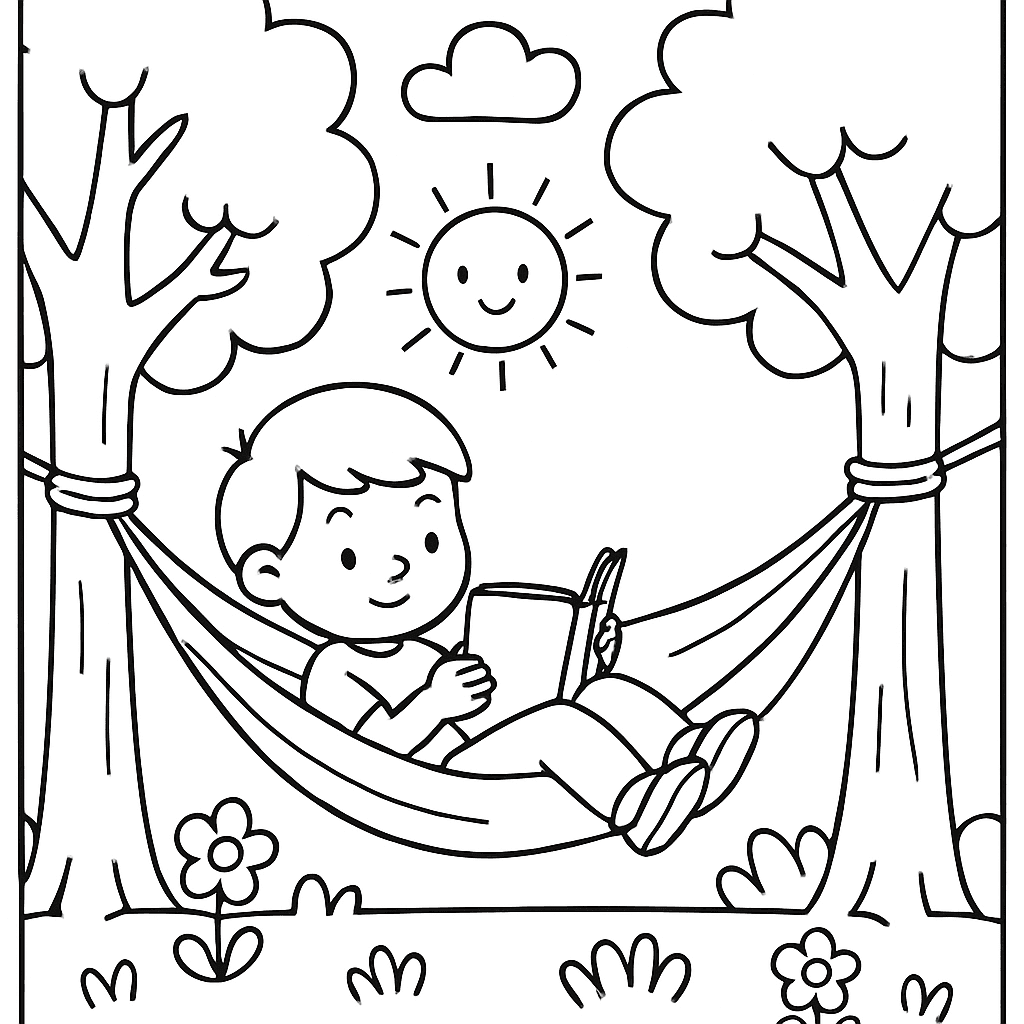 A Child Reading A Book In A Hammock Between Trees