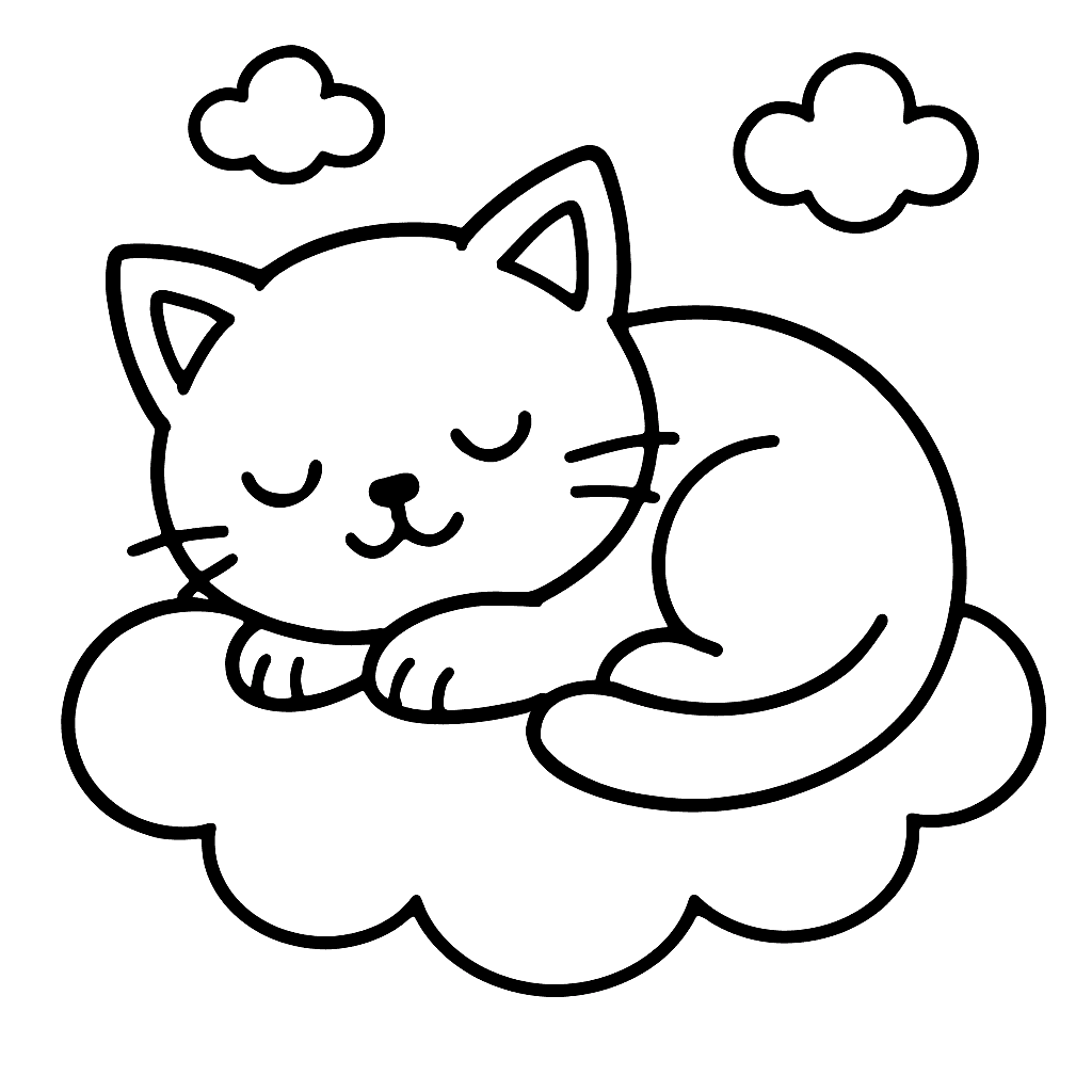 A Sleeping Kitten Curled Up On A Cloud