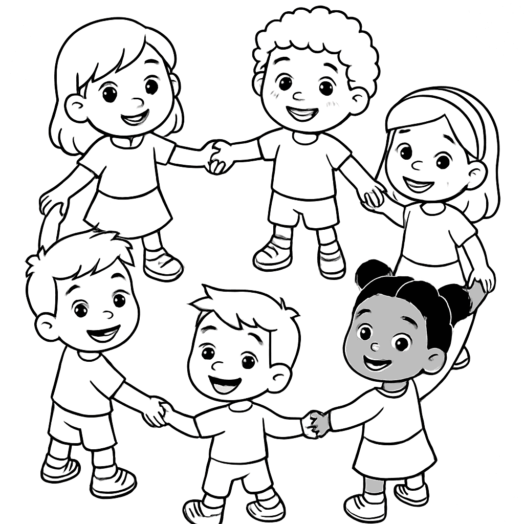 A Group Of Diverse Children Holding Hands In A Circle