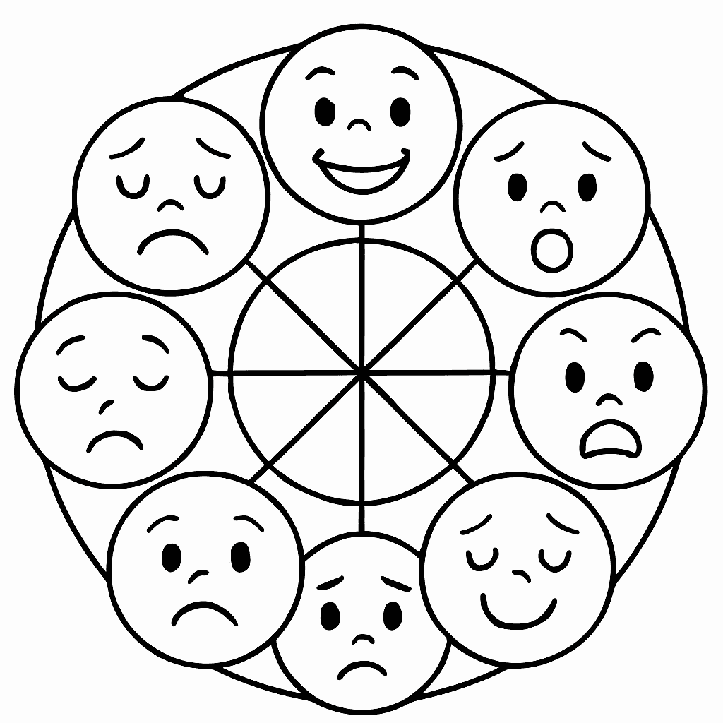 An Emotion Wheel With Faces Showing Different Feelings