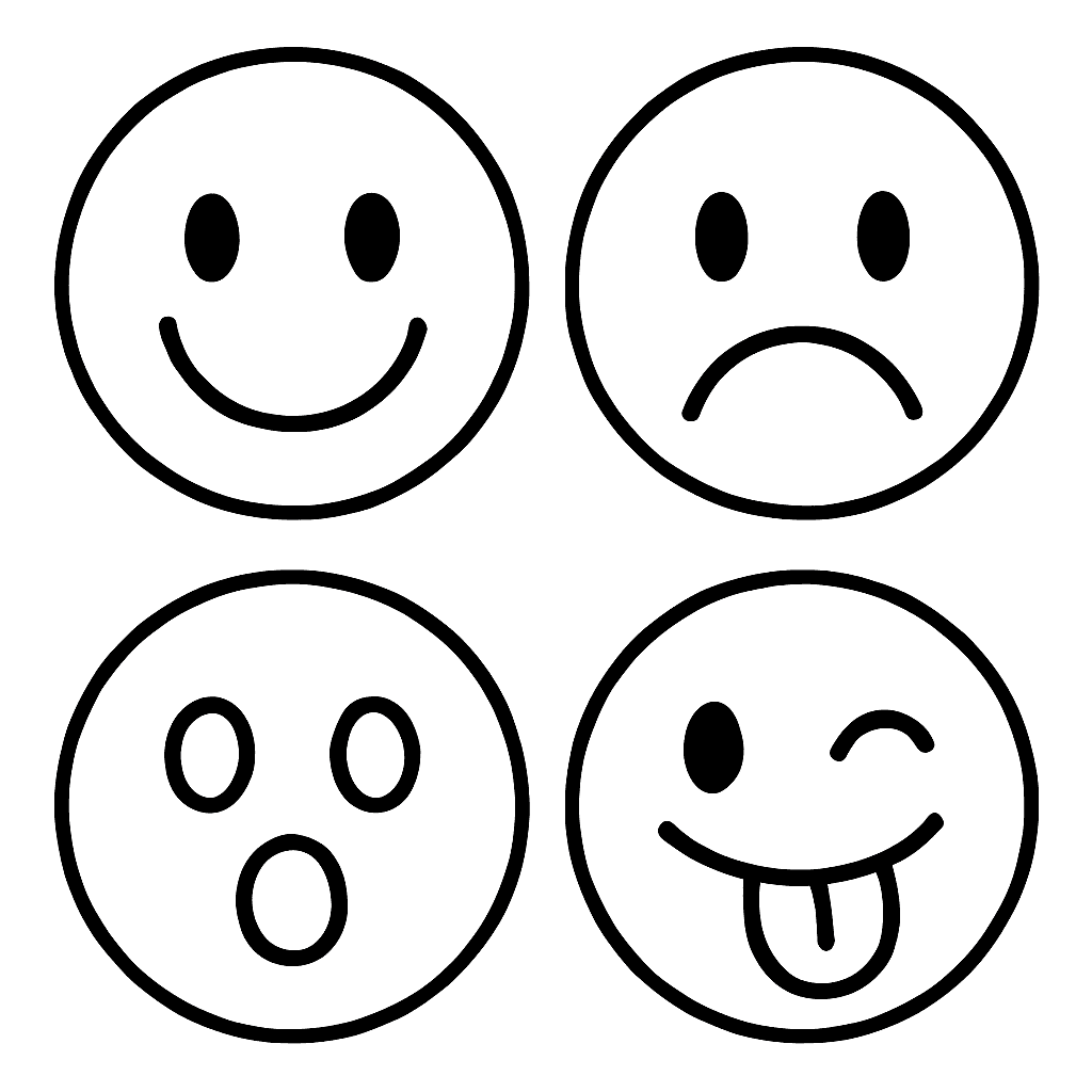 Different Emoji Faces Showing Happy, Sad, Surprised, And Silly