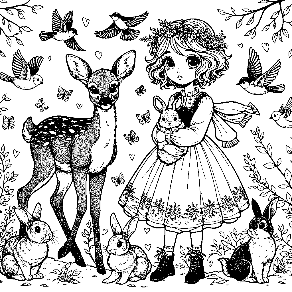 Snow White Surrounded By Forest Animals