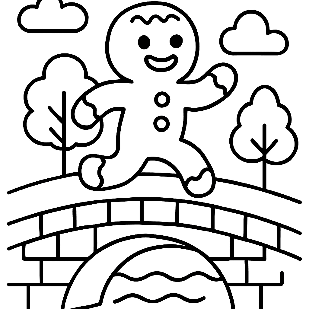 The Gingerbread Man Running Across A Bridge