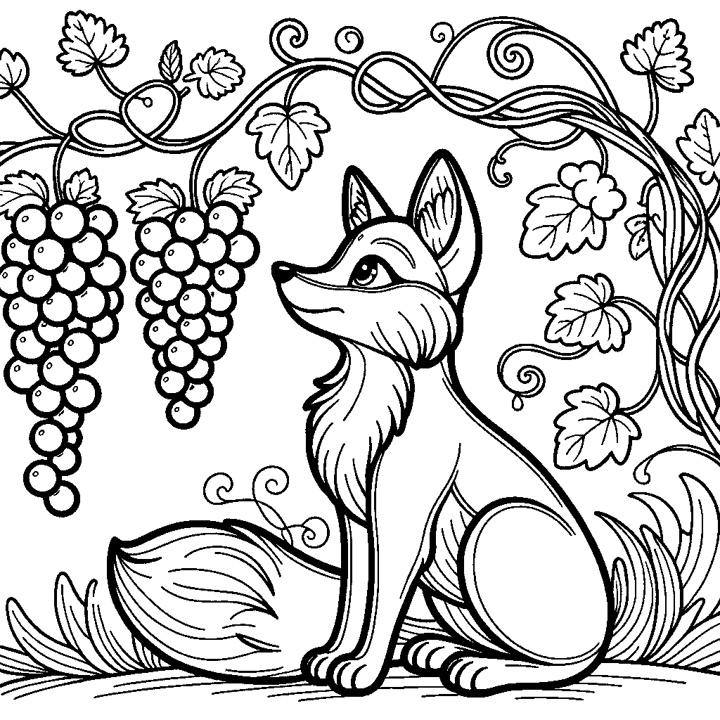 A Fox Looking Up At Grapes On A Vine