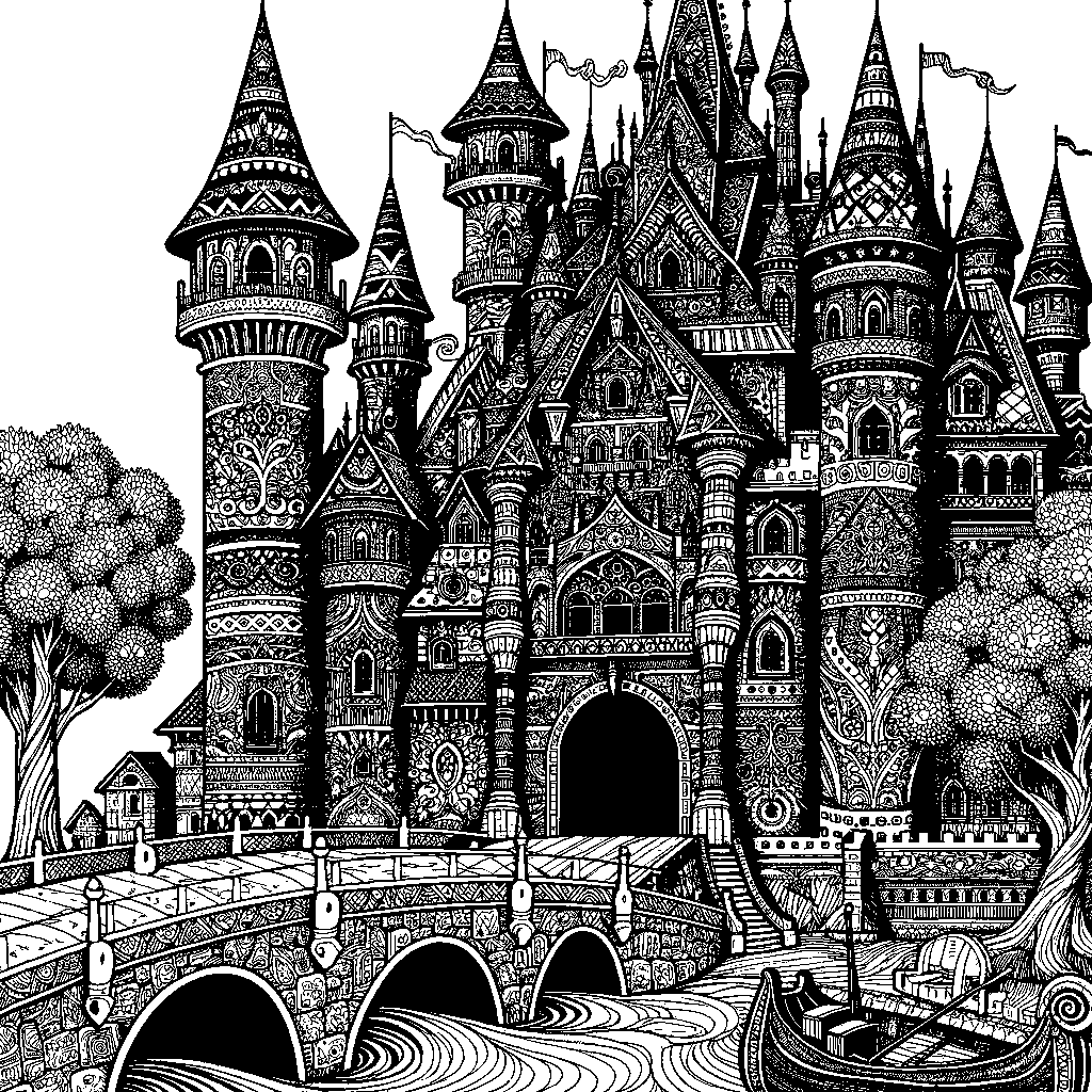 A Castle With A Moat And Drawbridge