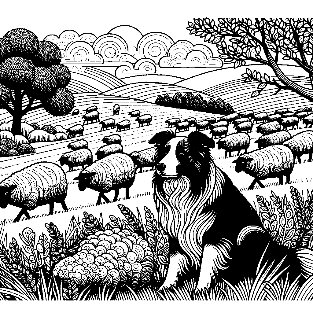 A Border Collie Herding Sheep In A Field
