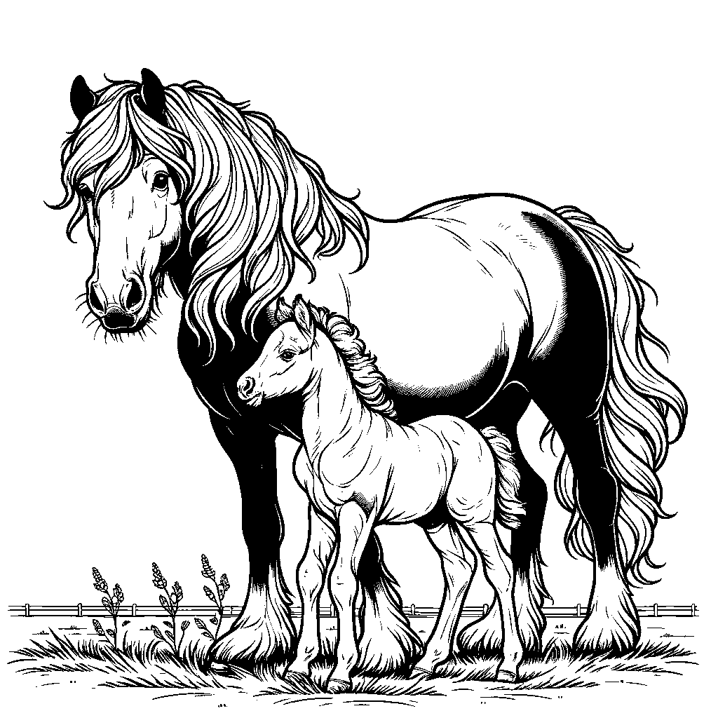 A Horse And Foal Standing Together In A Pasture