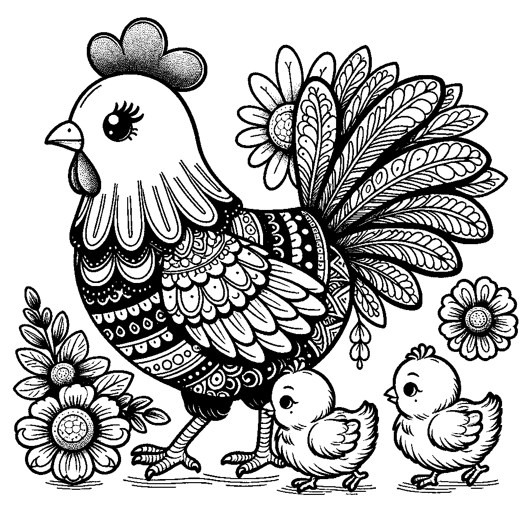 A Mother Hen With Baby Chicks Following