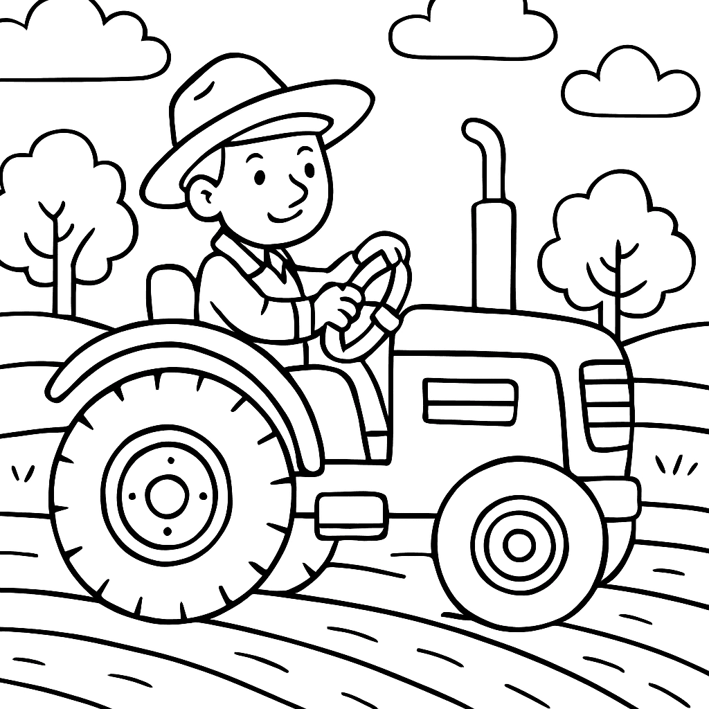 A Farmer Driving A Tractor Through A Field